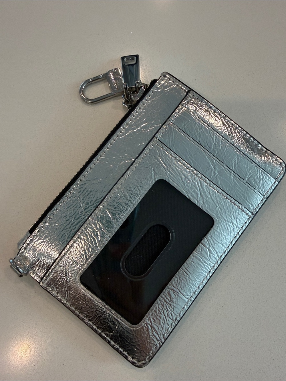Marc Jacobs Metallic Silver Zip Card Holder - Picture 3 of 5